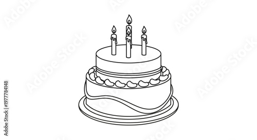 Birthday cake with lit candles.