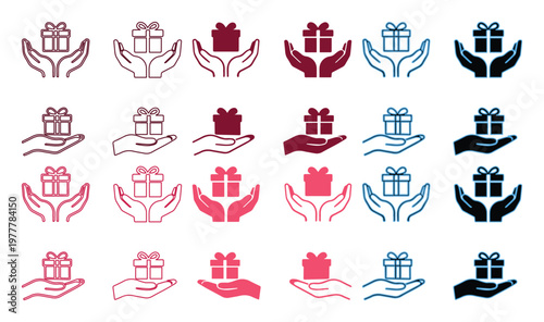 Set of 25 Gift Box in Hand Vector Icons isolated PNG with Transparent Background