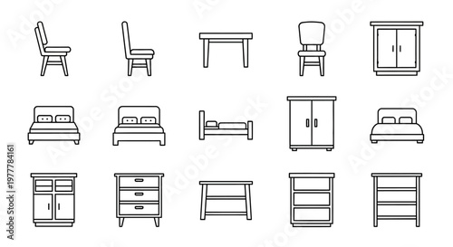 Collection of furniture line icons.