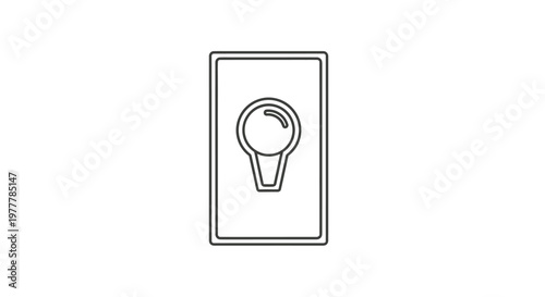 Line art icon of a golf ball within a vertical rectangular frame