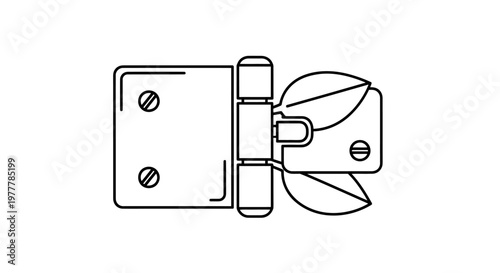 A minimalist line drawing of a door hinge and a clamp