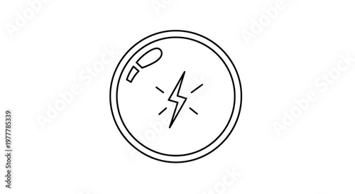 Line art of a circular outline with a lightning bolt and a footprint