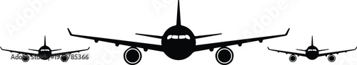 Minimalist passenger aircraft underside view with wings and engines clean aviation silhouette design
