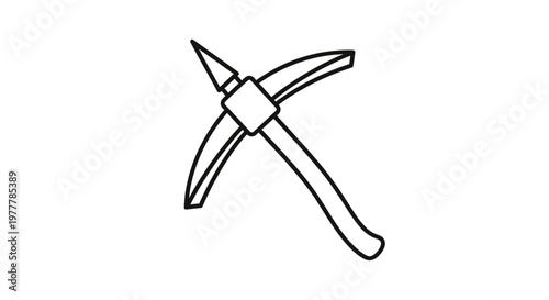 Black and white illustration of a pickaxe, a mining tool