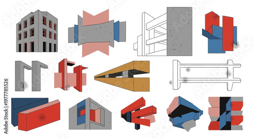 Abstract Architectural Forms, Geometric Shapes, Modern Design Concepts, Minimalist Construction