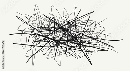 Abstract Black Scribble Lines Chaotic Mess on White Background