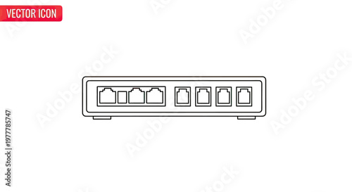 Black outline of a network switch with eight ports on a white background
