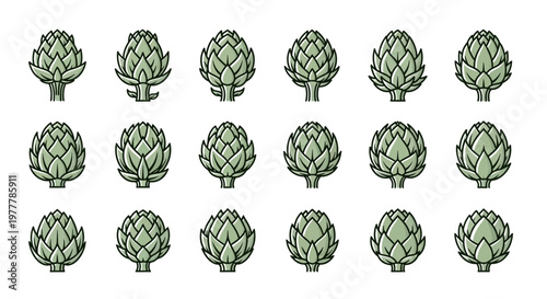 Artichoke Collection: Fresh Green Vegetable Icons, Healthy Food Illustrations