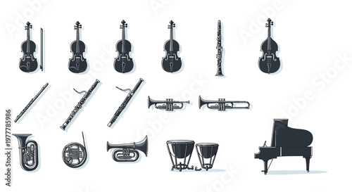 Orchestral Instruments Collection: Piano, Violins, Brass, Woodwinds, Percussion