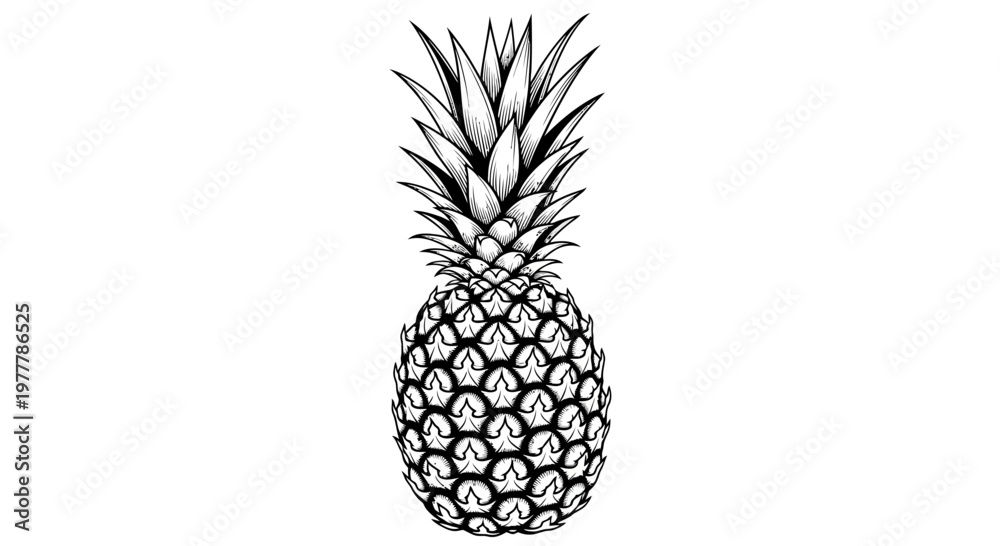 Obraz premium Hand Drawn Pineapple Illustration - Tropical Fruit Sketch on White Background