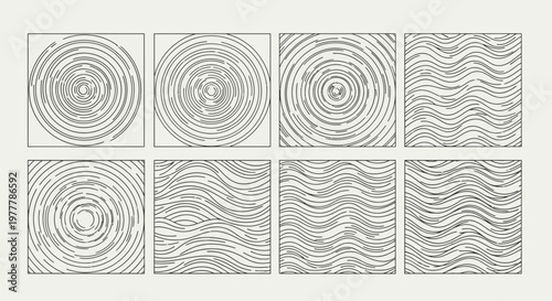 Abstract Circular and Wavy Line Patterns, Grunge Texture Backgrounds