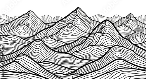 Abstract Mountain Range Contour Lines, Minimalist Landscape, Black and White