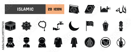 20 Islamic Glyph Icon Illustration Set
