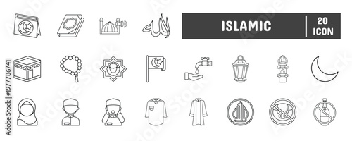 20 Islamic Line Icon Illustration Set