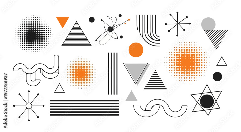 Obraz premium Abstract Geometric Shapes and Patterns, Memphis Style, Retro Design Elements