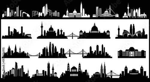 City Skylines Silhouettes: Diverse Architectural Styles Collection