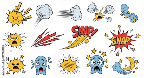 Comic Book Sound Effects and Expressions: Explosions, Snap, Anger, Fear, Speed