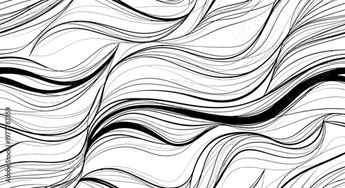 Abstract Black and White Flowing Lines Seamless Pattern Background
