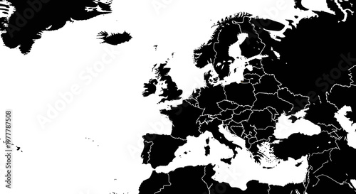 Europe Map Black and White Silhouette Political Borders