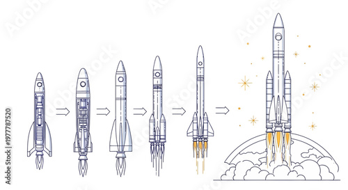 Rocket Launch Sequence: Evolution of Spacecraft Design and Liftoff