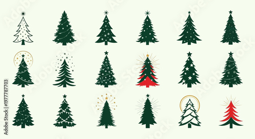 Collection of Festive Christmas Trees with Decorations and Lights