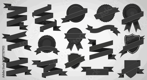 Collection of Black Ribbons and Badges - Vector Graphics for Design