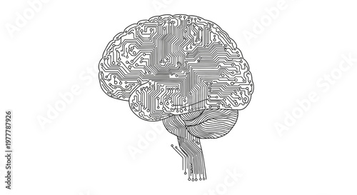 Digital Brain Circuit Board: AI, Technology, Innovation, Artificial Intelligence Concept
