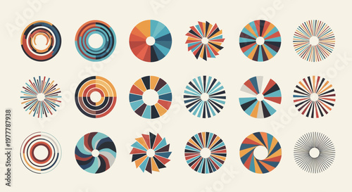 Abstract Circular Geometric Patterns Set, Retro Color Palette, Modern Design Elements