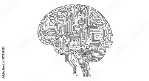 Digital Brain Circuit Board: AI, Technology, Innovation, Futuristic Concept
