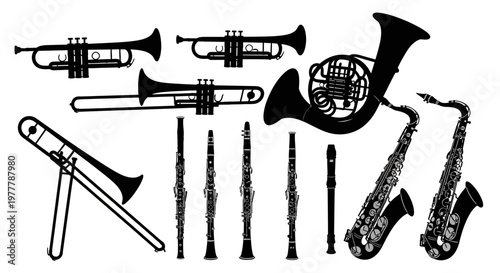 Orchestral Brass and Woodwind Instruments Silhouette Collection