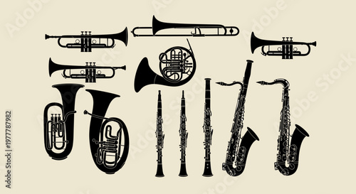 Orchestral Brass and Woodwind Instruments Silhouette Collection