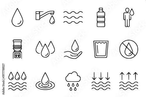 “Water slide schematic-style icons, various shapes and lengths, bold silhouette design for signage and infographics.”