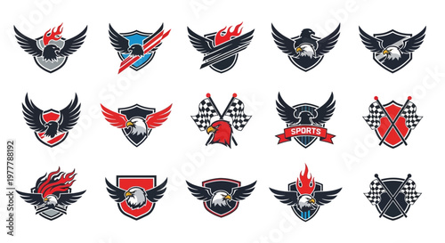 Eagle Emblems Collection: Sports Logos, Shields, Flames, and Racing Flags