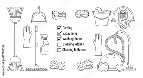 Cleaning Supplies and Checklist: Housekeeping, Chores, and Home Maintenance Tools