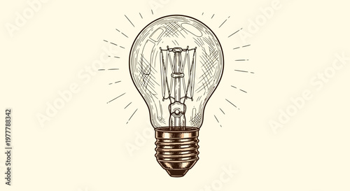 Hand-drawn sketch of a glowing incandescent light bulb, symbolizing ideas and innovation