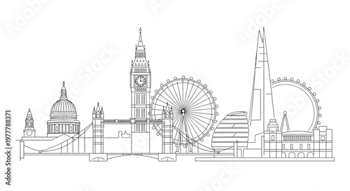 London Skyline Outline: Iconic Landmarks and Modern Architecture in Black and White