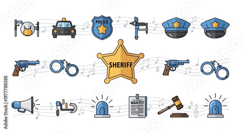 Law Enforcement and Justice Icons: Sheriff, Police, Court, and Security Symbols