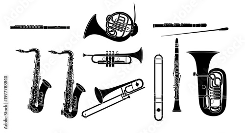 Collection of Musical Instruments Silhouette Vector Illustration