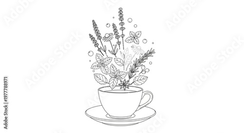Herbal Tea Infusion: Fresh Herbs Steaming from a Teacup