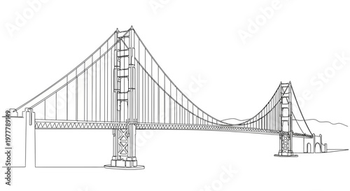 Golden Gate Bridge Sketch - Iconic Suspension Bridge Landmark in San Francisco