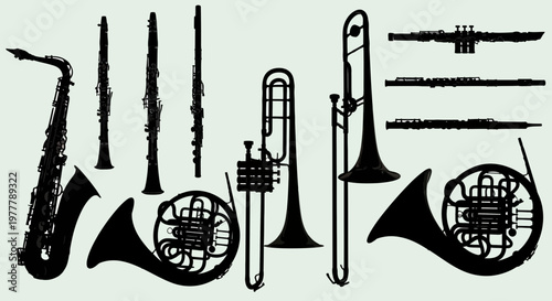 Silhouette Collection of Musical Instruments: Brass and Woodwind Instruments