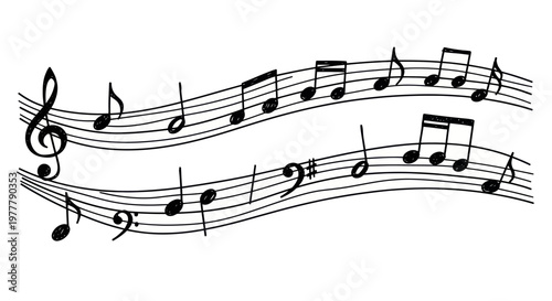 Musical Notes Flowing on Staff Lines.