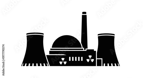 Nuclear Power Plant Silhouette Icon Vector Illustration.