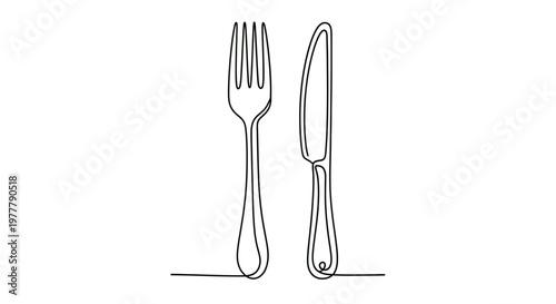 Minimalist line art shows a fork and knife side by side