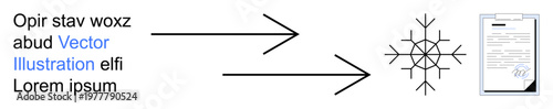 Data transformation, workflow, automation, business processes, efficiency, document management. Arrows pointing to abstract symbols and a document icon. Data transformation and workflow concepts