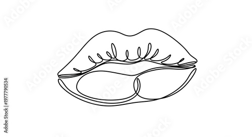 Minimalist line art depicts a pair of full lips with delicate curves