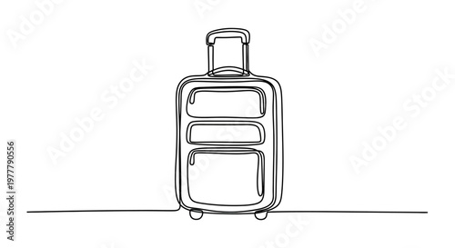 Simple line drawing of a wheeled suitcase on a plain background