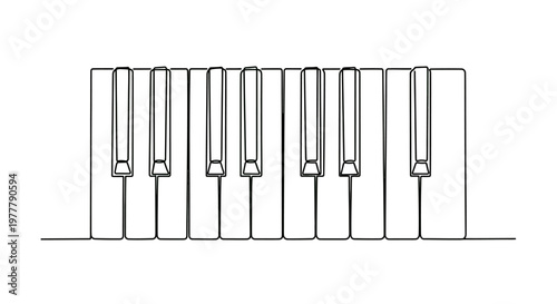 Minimalist black line drawing of a partial piano keyboard on a white background