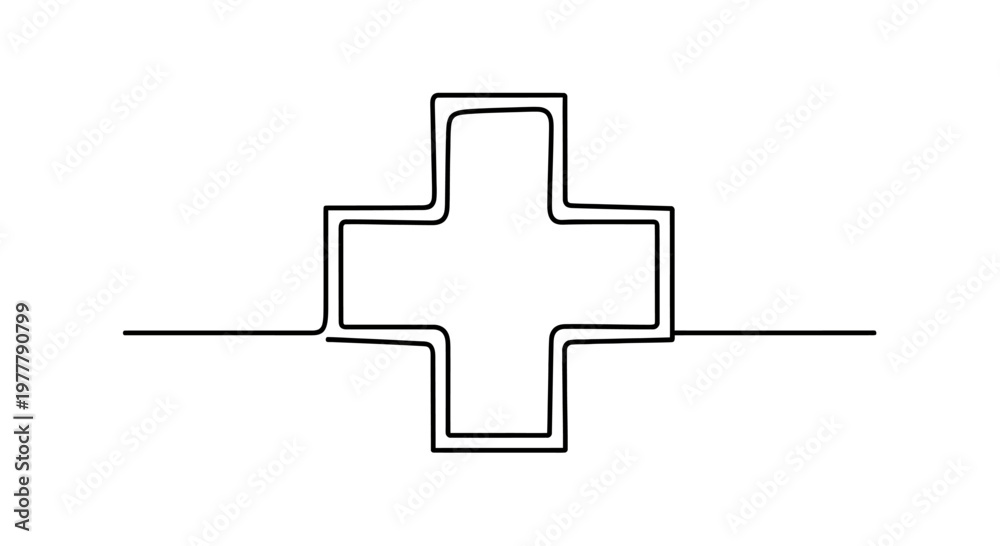 Fototapeta premium Abstract outline of a plus sign made of parallel lines