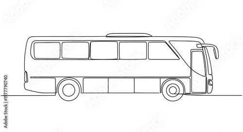 A simple black line drawing of a bus viewed from the side